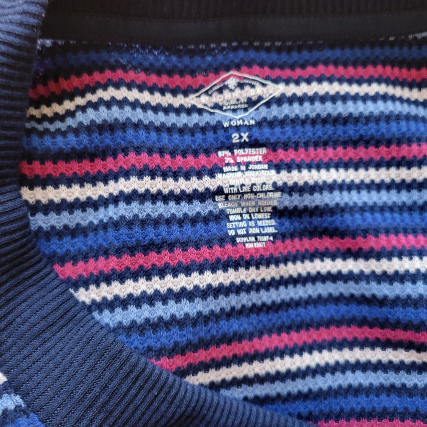 St. John's Bay 2X Plus Size Sweater Blue Red Striped V-Neck Long Sleeve Knit