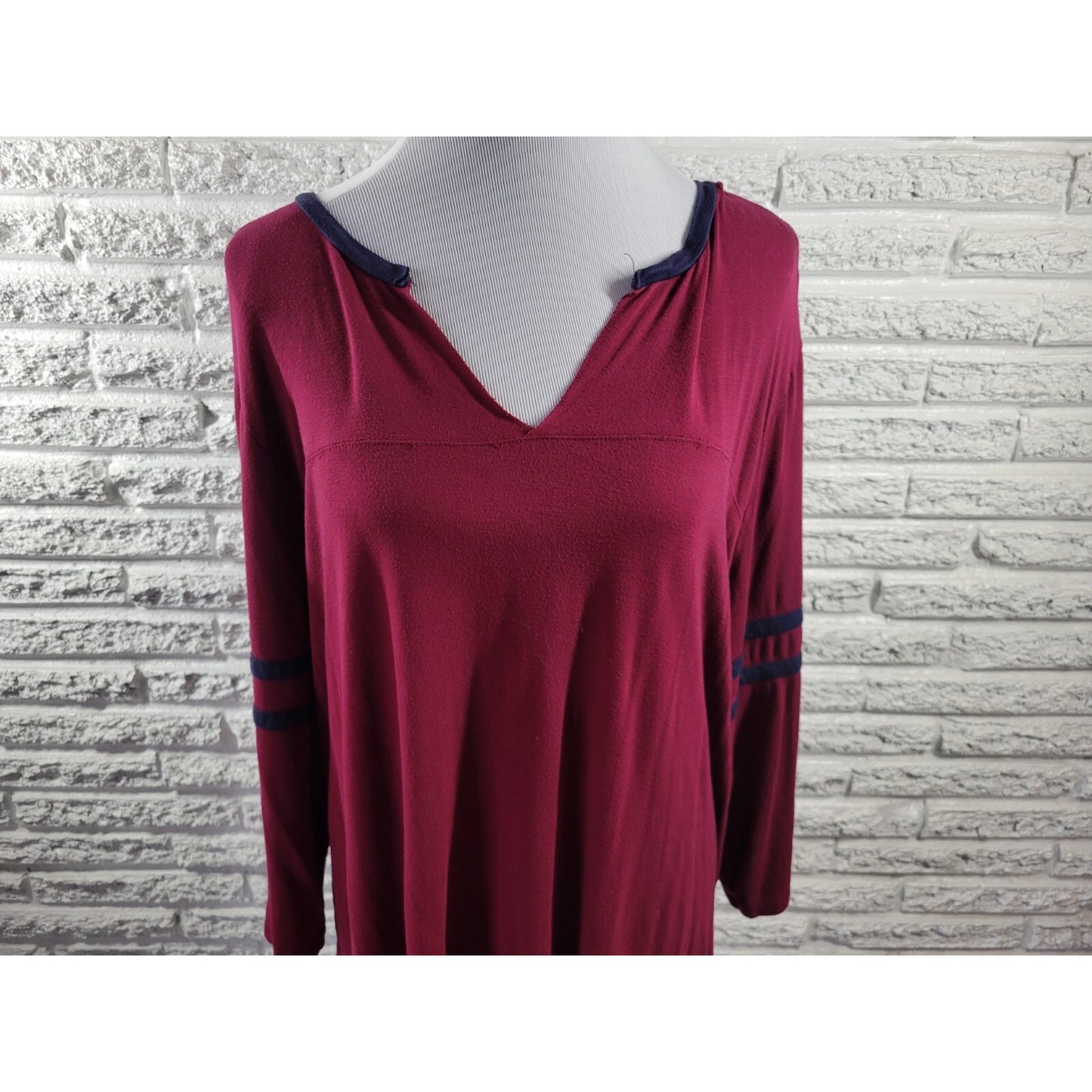 Maurices Womens Top 3 3X Plus Tunic 3/4 Sleeve Burgundy Pullover Sheer Casual