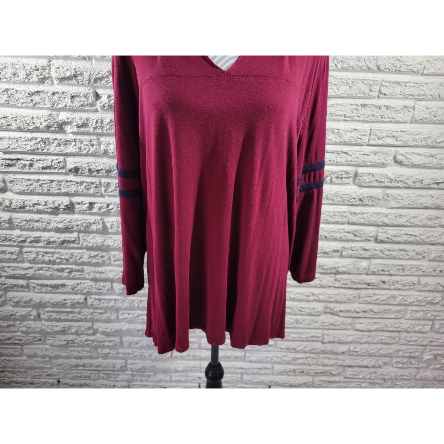 Maurices Womens Top 3 3X Plus Tunic 3/4 Sleeve Burgundy Pullover Sheer Casual