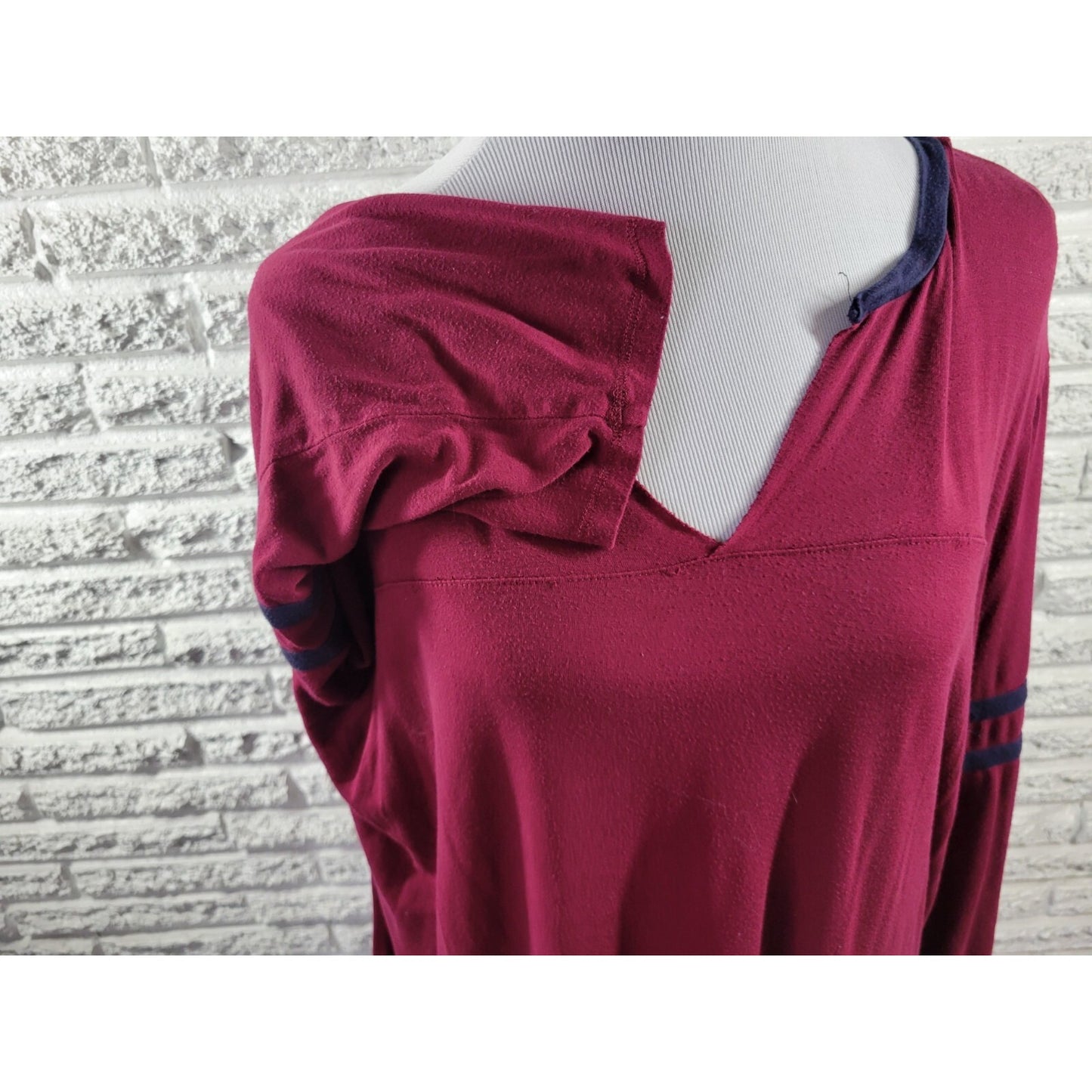 Maurices Womens Top 3 3X Plus Tunic 3/4 Sleeve Burgundy Pullover Sheer Casual