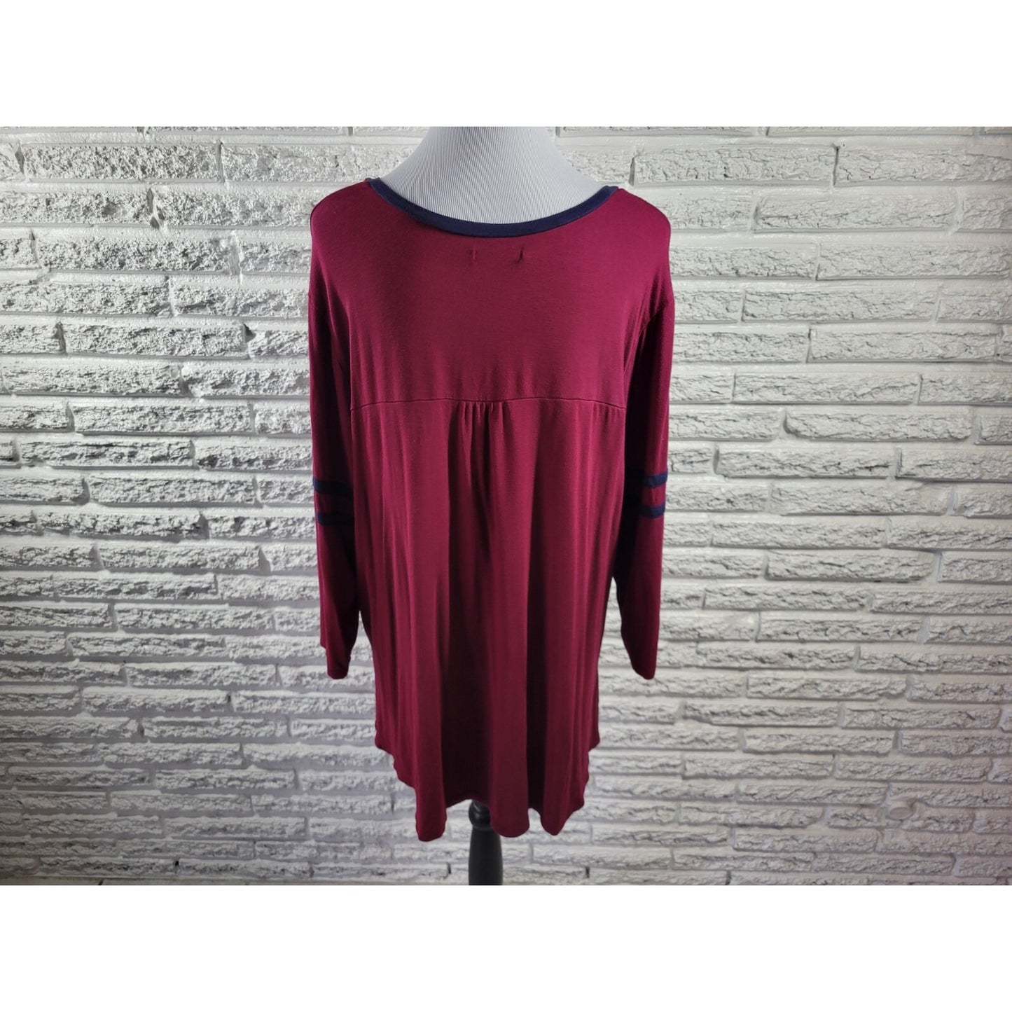 Maurices Womens Top 3 3X Plus Tunic 3/4 Sleeve Burgundy Pullover Sheer Casual