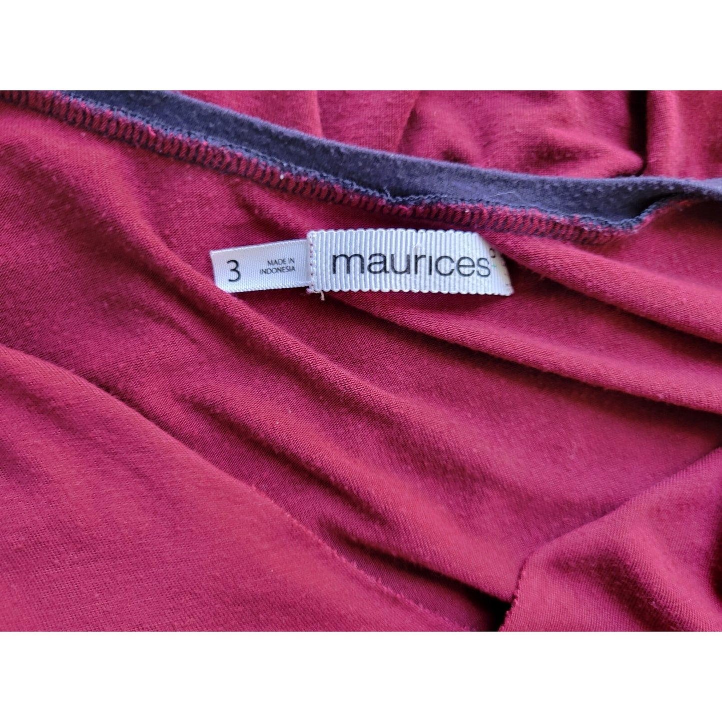 Maurices Womens Top 3 3X Plus Tunic 3/4 Sleeve Burgundy Pullover Sheer Casual