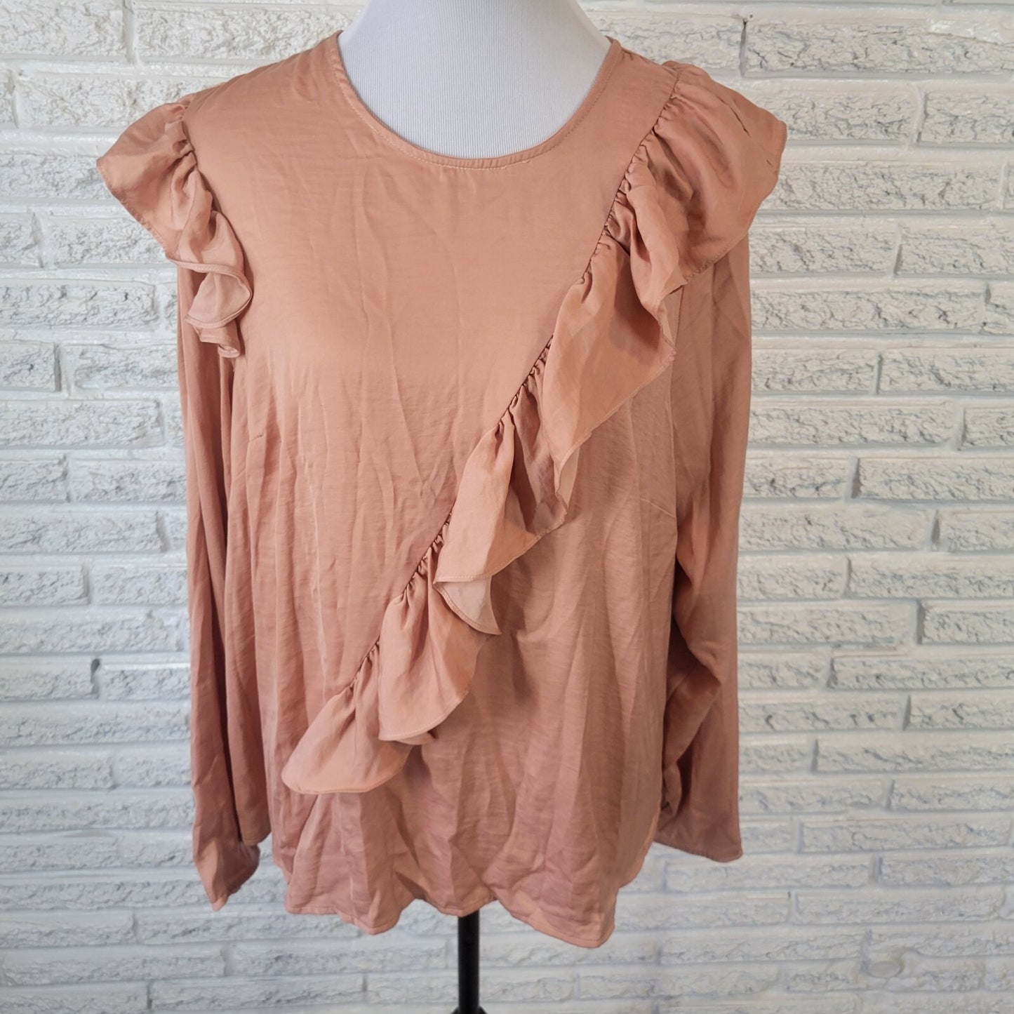 Lane Bryant Womens 18 Long Sleeve Light Brown Keyhole Back Lightweight  Ruffle