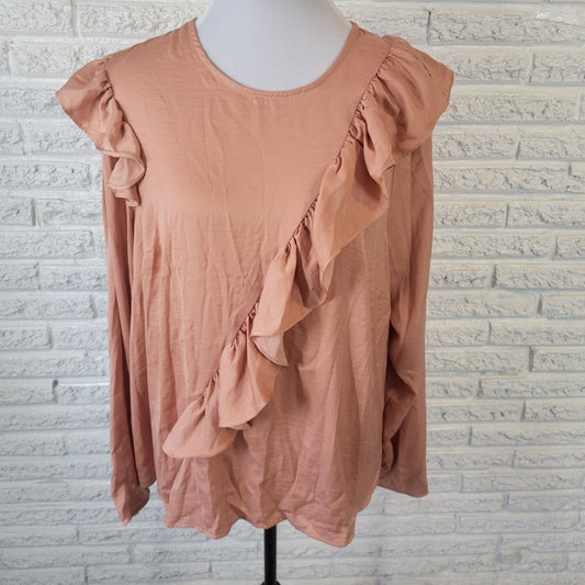 Lane Bryant Womens 18 Long Sleeve Light Brown Keyhole Back Lightweight  Ruffle