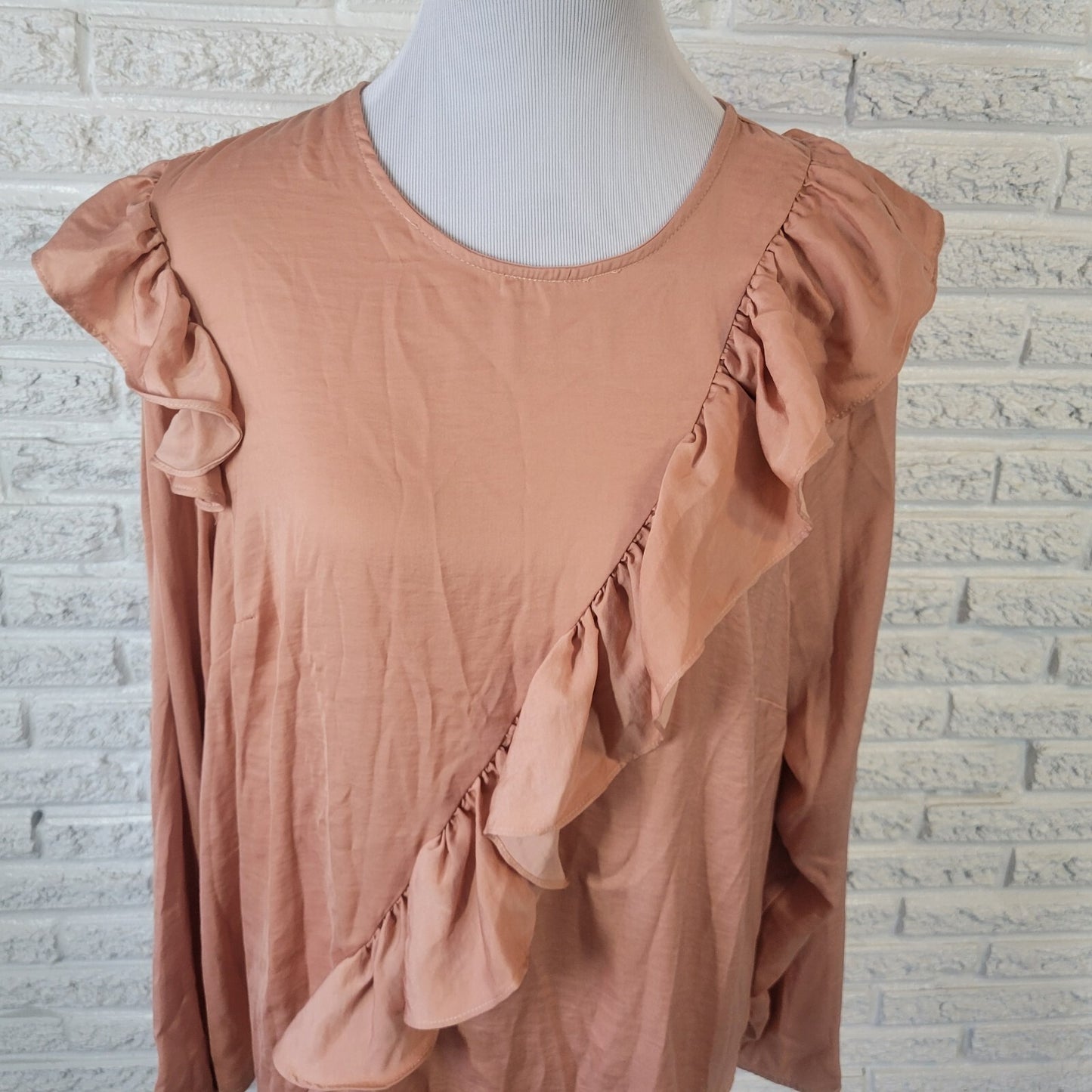 Lane Bryant Womens 18 Long Sleeve Light Brown Keyhole Back Lightweight  Ruffle