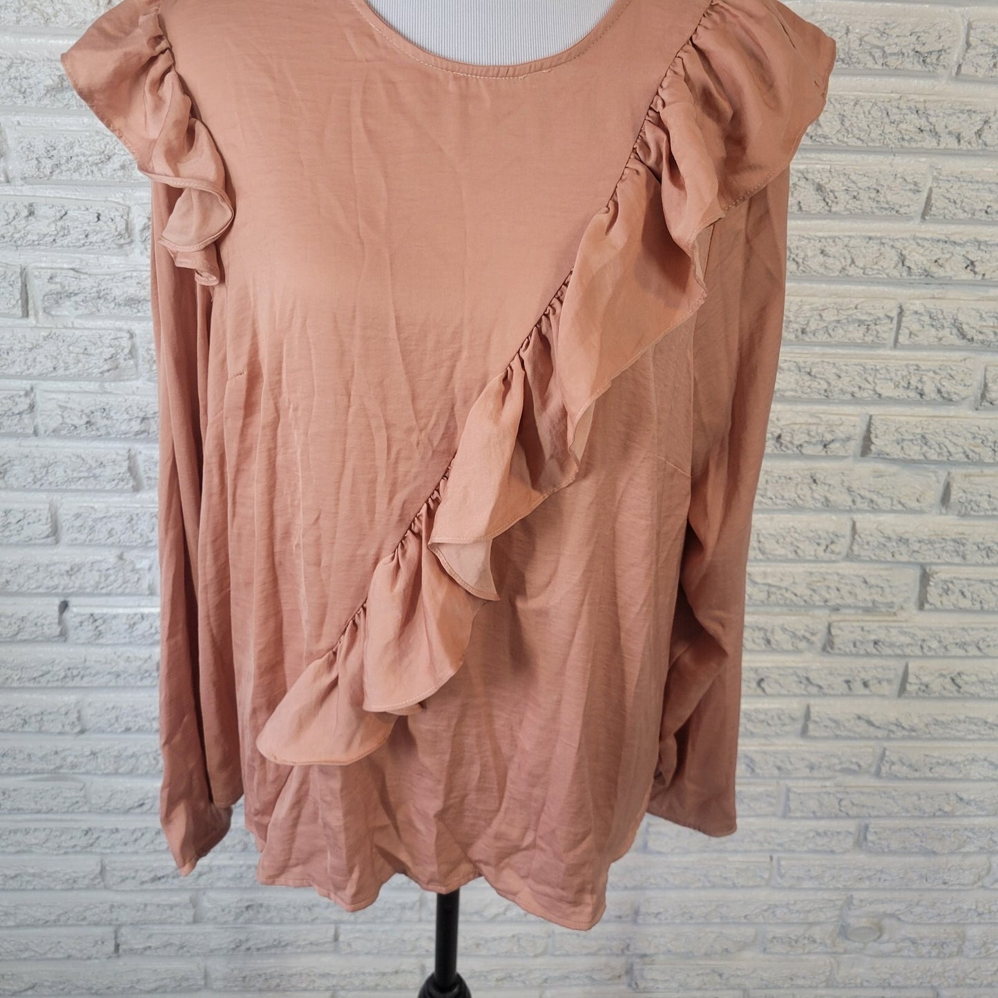 Lane Bryant Womens 18 Long Sleeve Light Brown Keyhole Back Lightweight  Ruffle