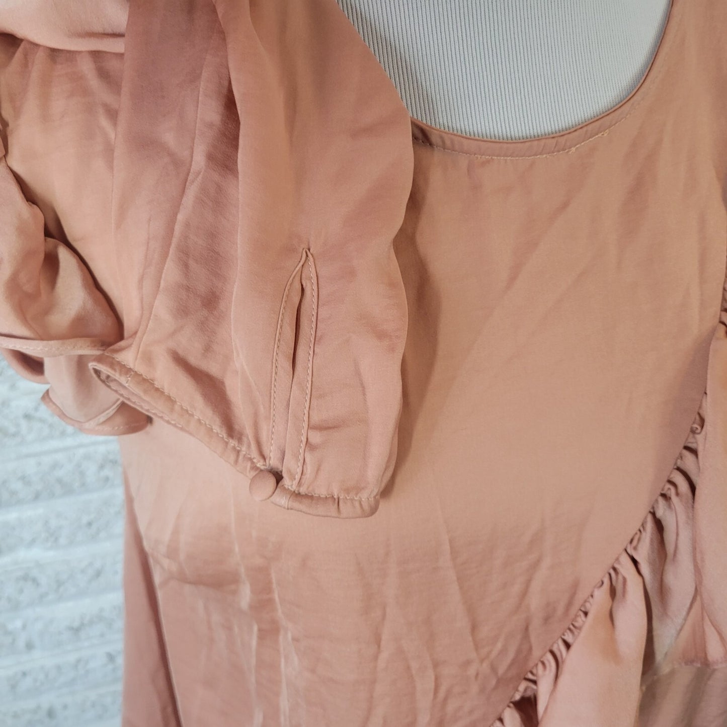 Lane Bryant Womens 18 Long Sleeve Light Brown Keyhole Back Lightweight  Ruffle