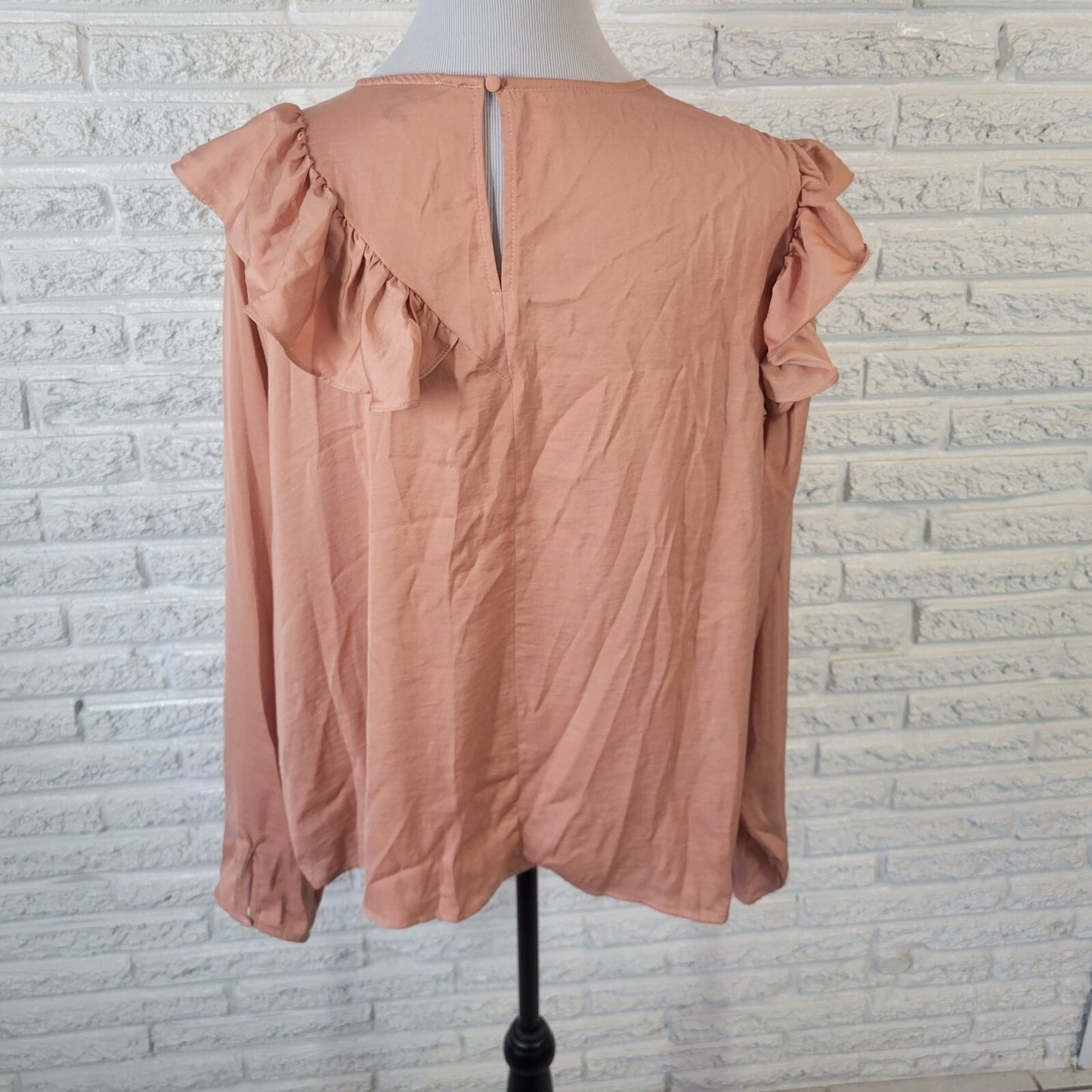 Lane Bryant Womens 18 Long Sleeve Light Brown Keyhole Back Lightweight  Ruffle