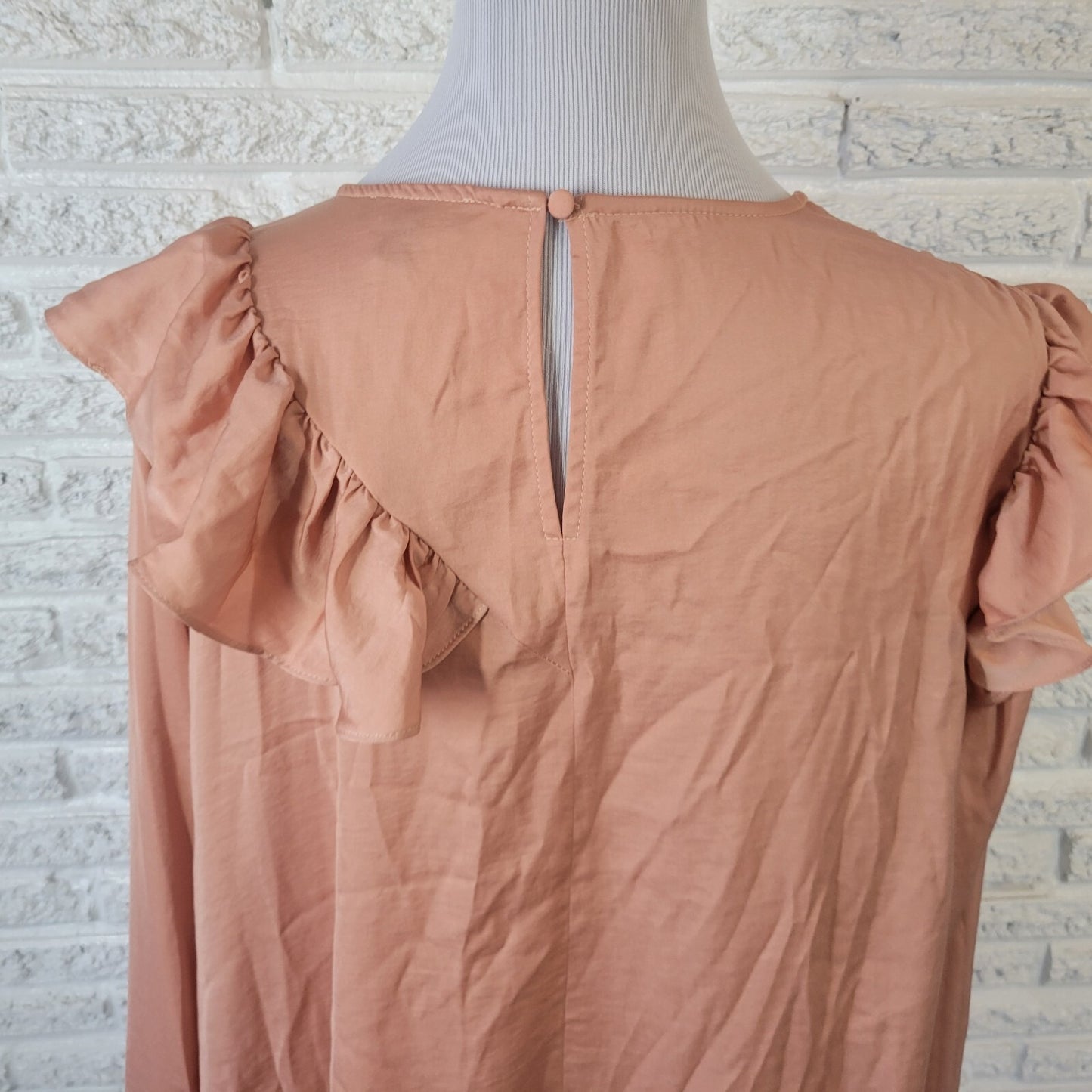 Lane Bryant Womens 18 Long Sleeve Light Brown Keyhole Back Lightweight  Ruffle