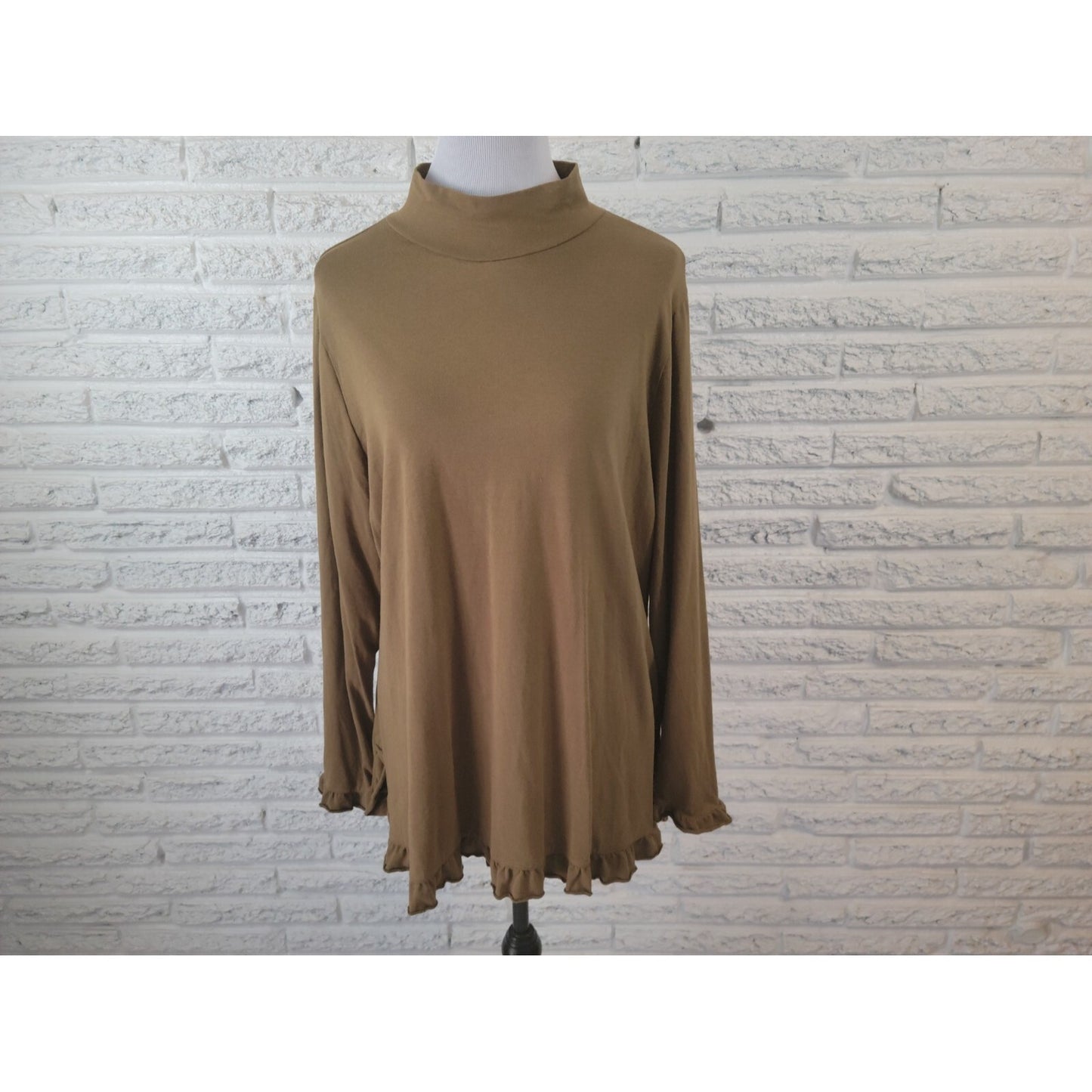 Isaac Mizrahi Live QVC Womens Top Extra Large XL Green Long Sleeve Ruffle Career