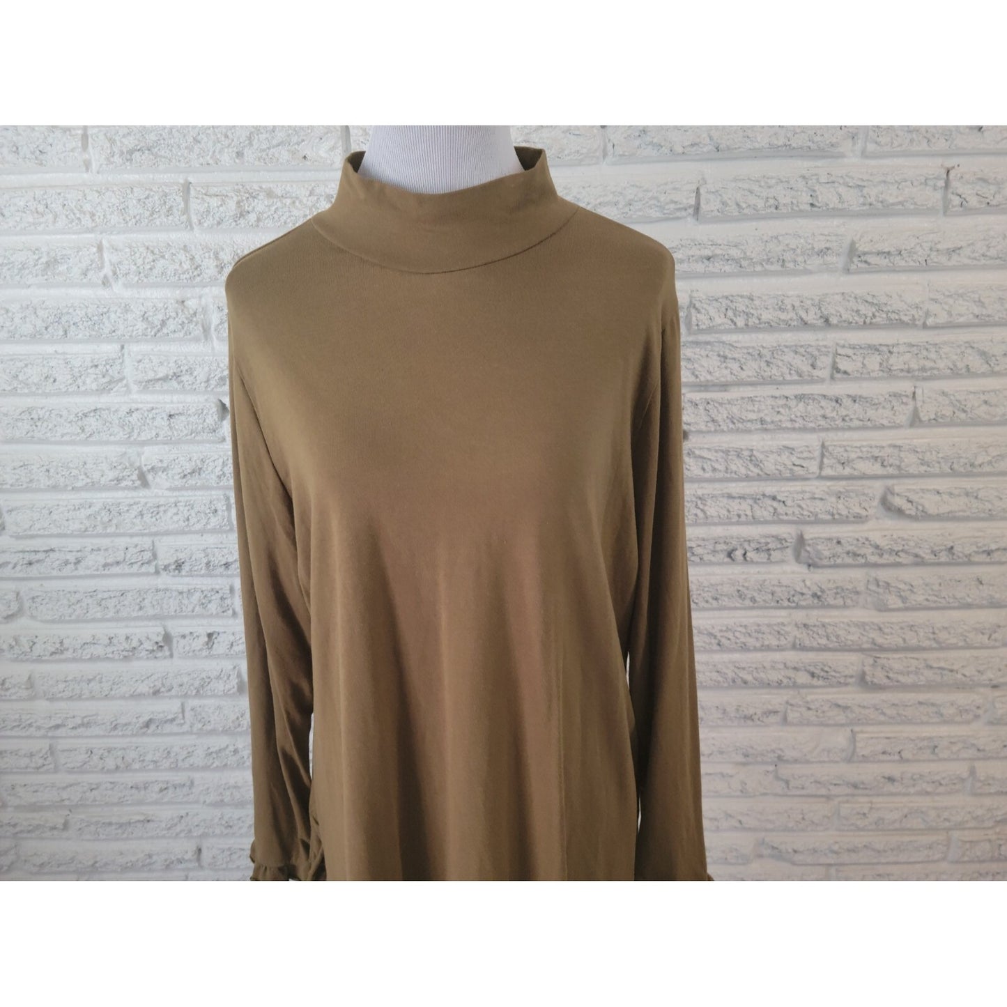 Isaac Mizrahi Live QVC Womens Top Extra Large XL Green Long Sleeve Ruffle Career