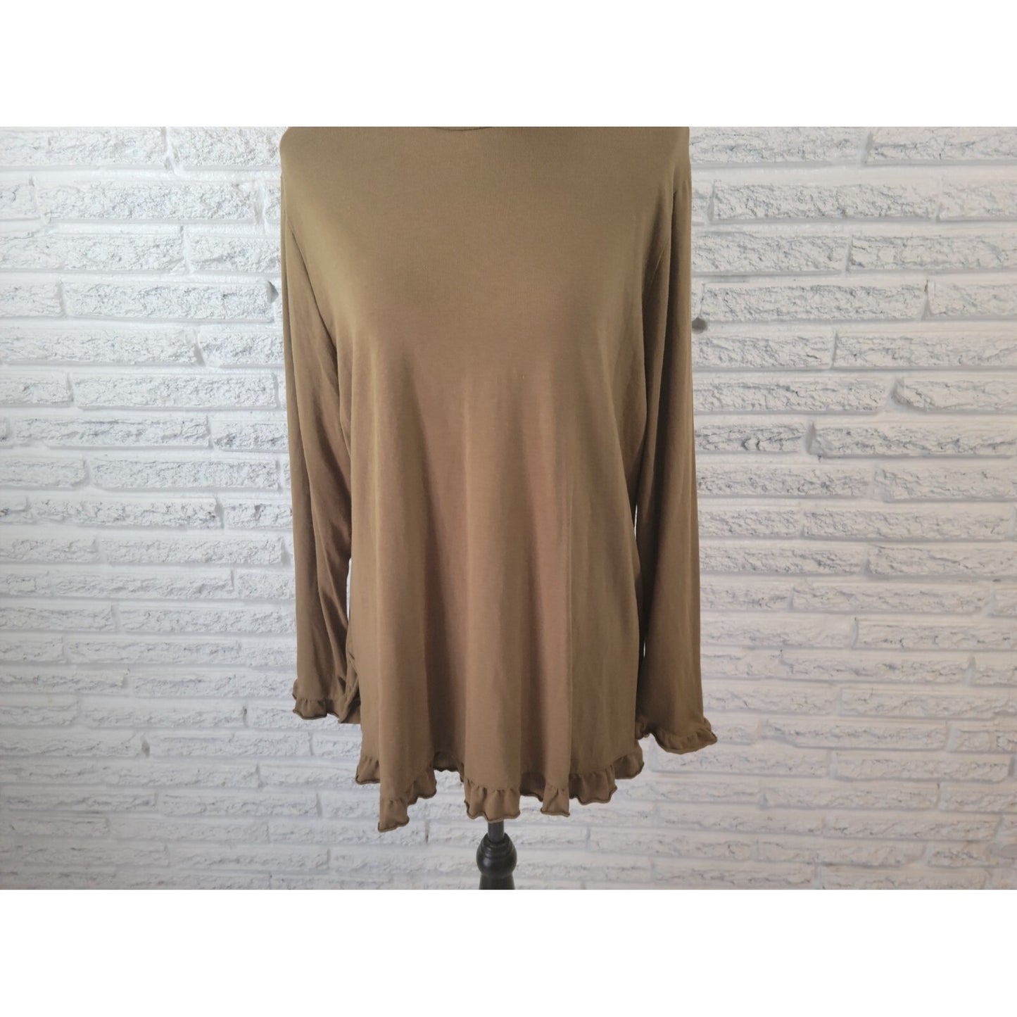 Isaac Mizrahi Live QVC Womens Top Extra Large XL Green Long Sleeve Ruffle Career