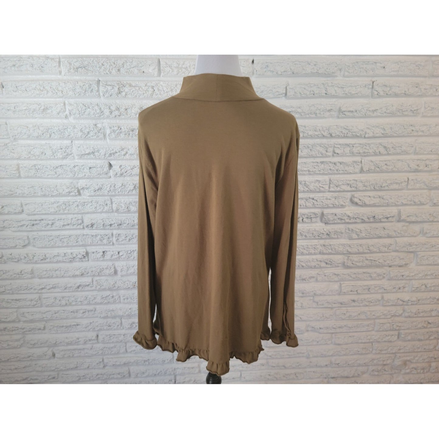 Isaac Mizrahi Live QVC Womens Top Extra Large XL Green Long Sleeve Ruffle Career