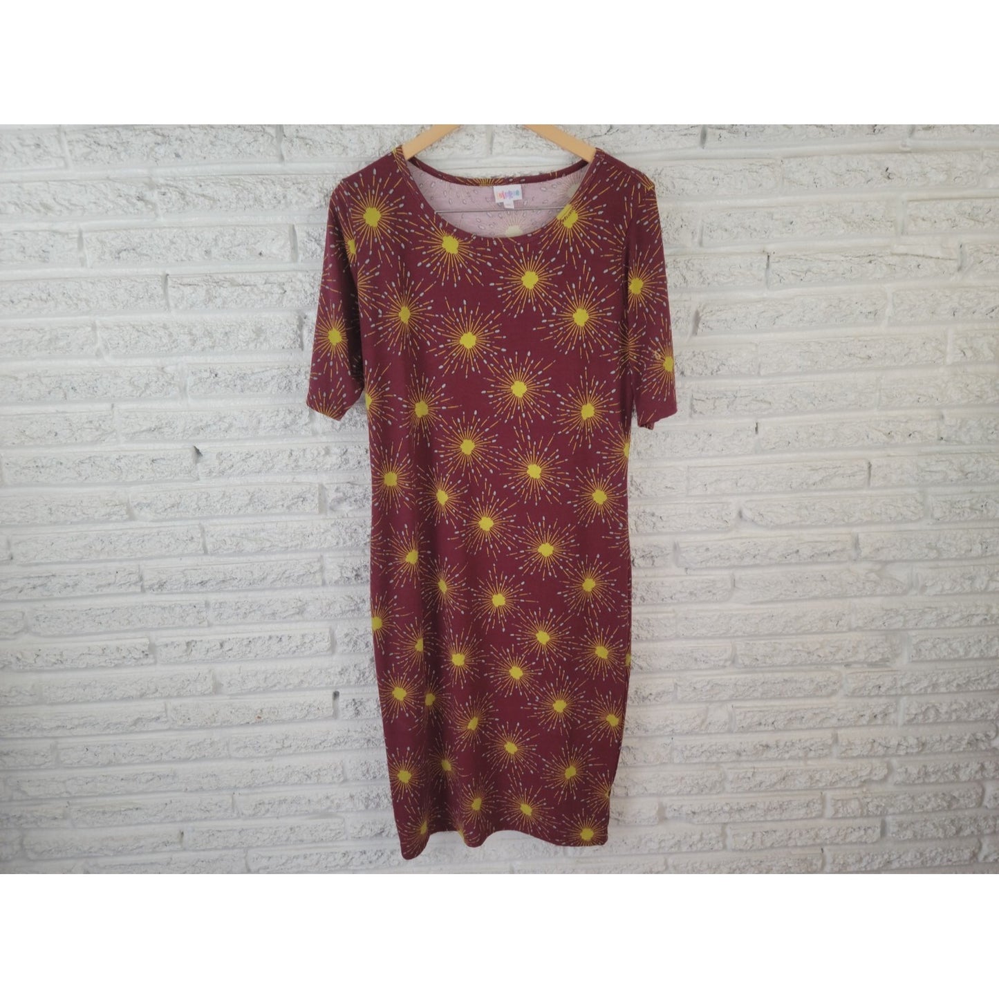 Lularoe Womens Dress Extra Large Short Sleeve Burgundy Casual Pullover Sun