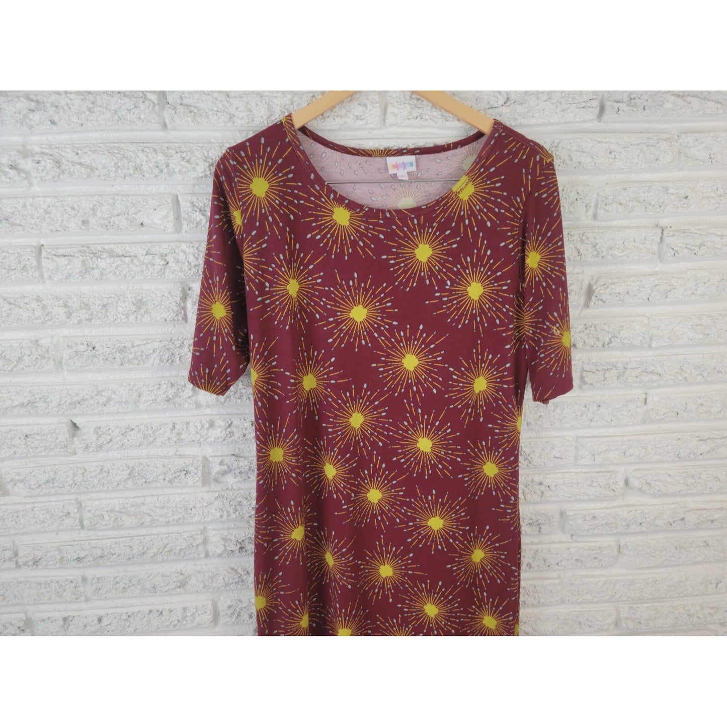 Lularoe Womens Dress Extra Large Short Sleeve Burgundy Casual Pullover Sun