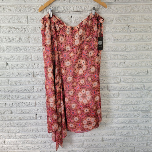 Vince Camuto 3X Plus Size A-Line Midi Skirt Pink Orange Geometric Elastic Waist