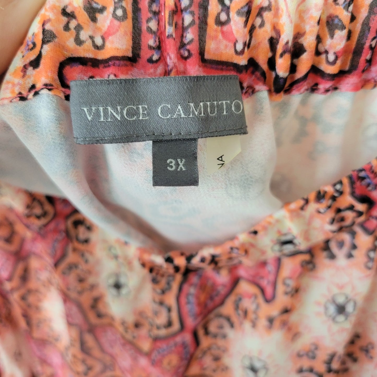 Vince Camuto 3X Plus Size A-Line Midi Skirt Pink Orange Geometric Elastic Waist