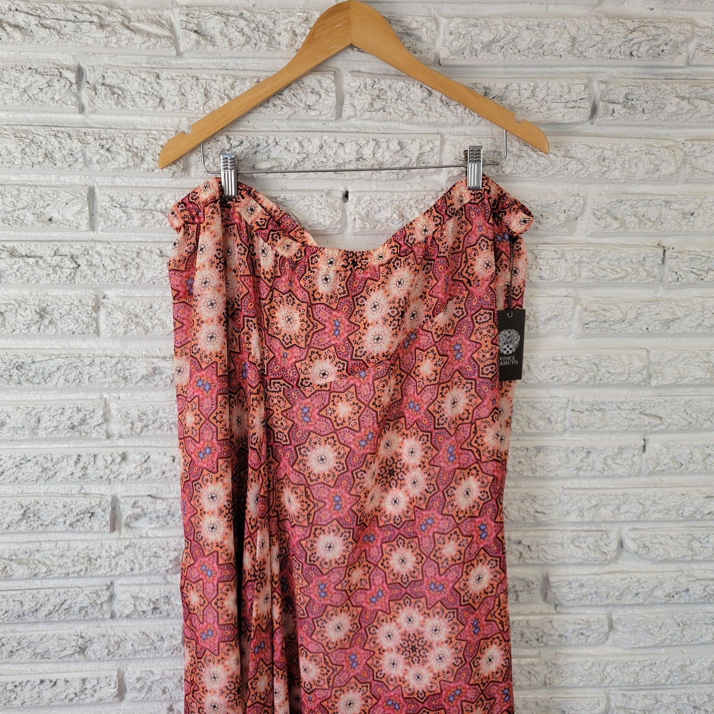 Vince Camuto 3X Plus Size A-Line Midi Skirt Pink Orange Geometric Elastic Waist