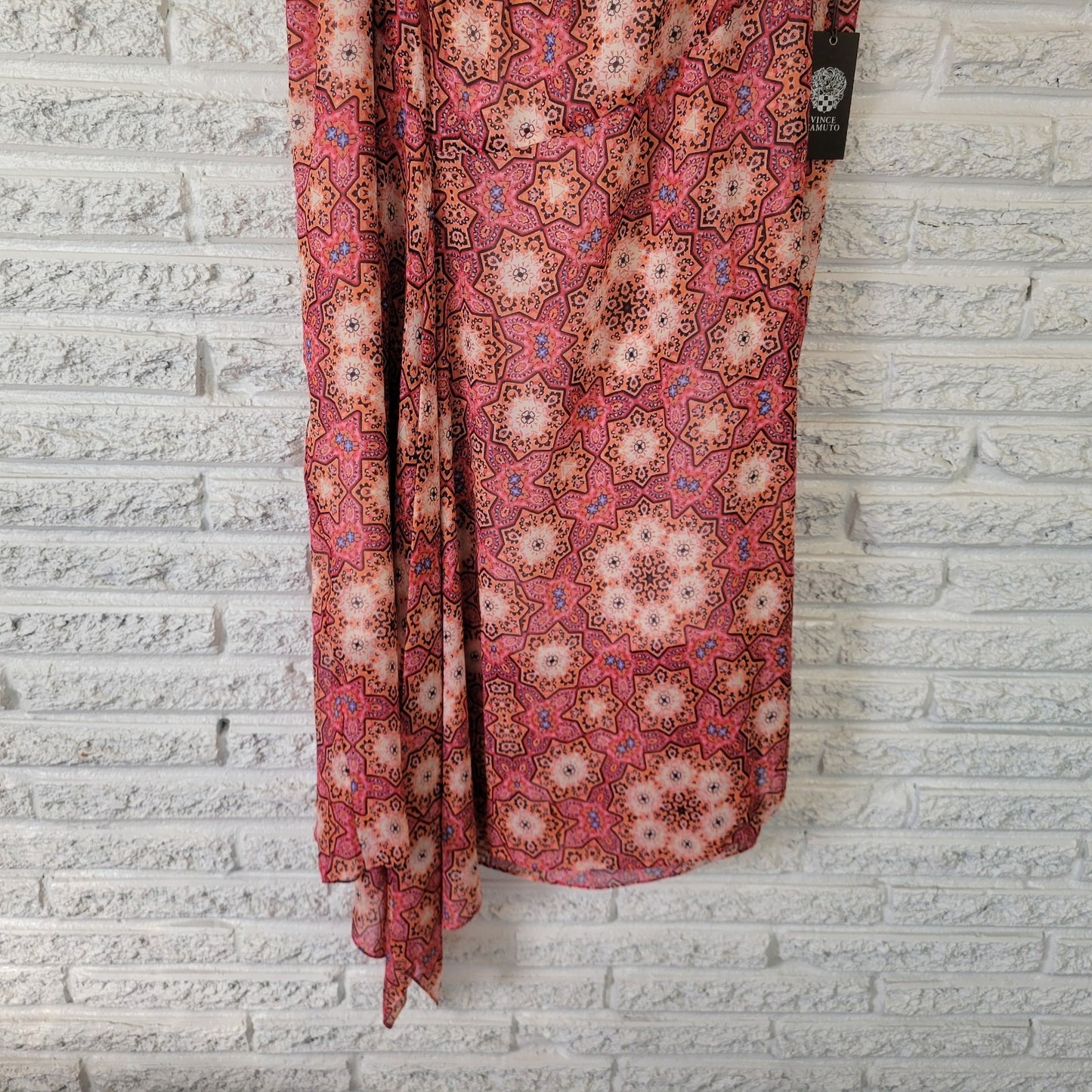 Vince Camuto 3X Plus Size A-Line Midi Skirt Pink Orange Geometric Elastic Waist