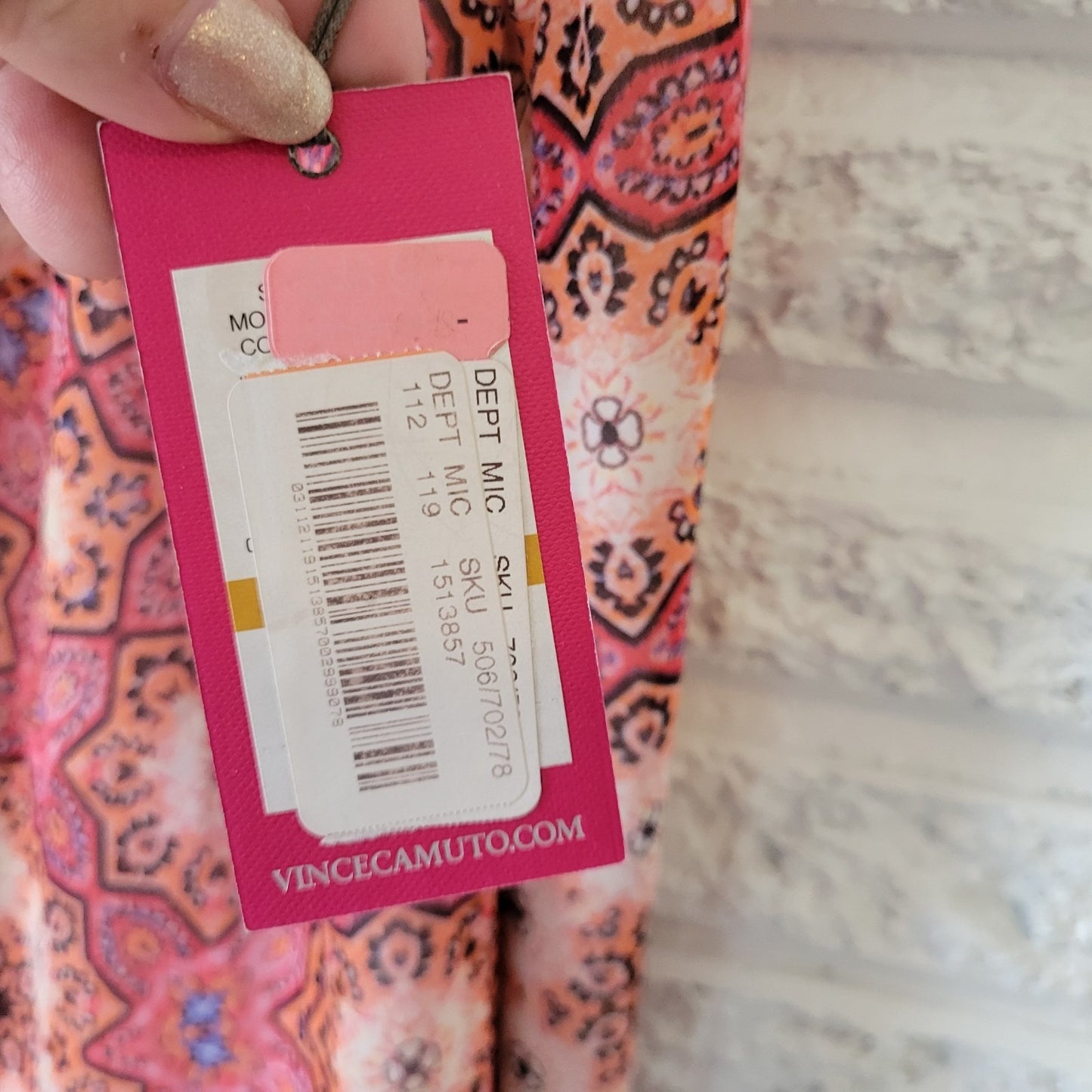 Vince Camuto 3X Plus Size A-Line Midi Skirt Pink Orange Geometric Elastic Waist