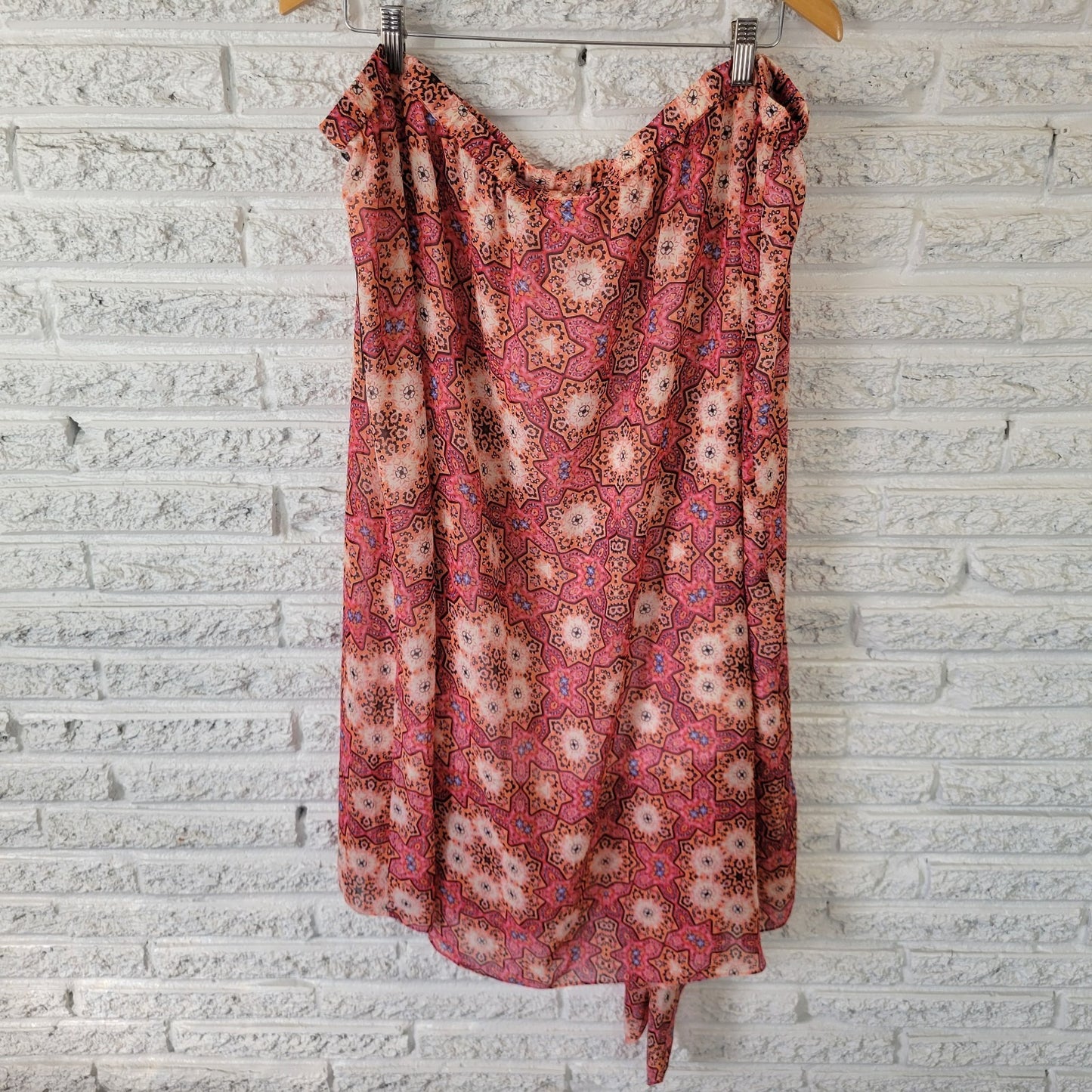 Vince Camuto 3X Plus Size A-Line Midi Skirt Pink Orange Geometric Elastic Waist