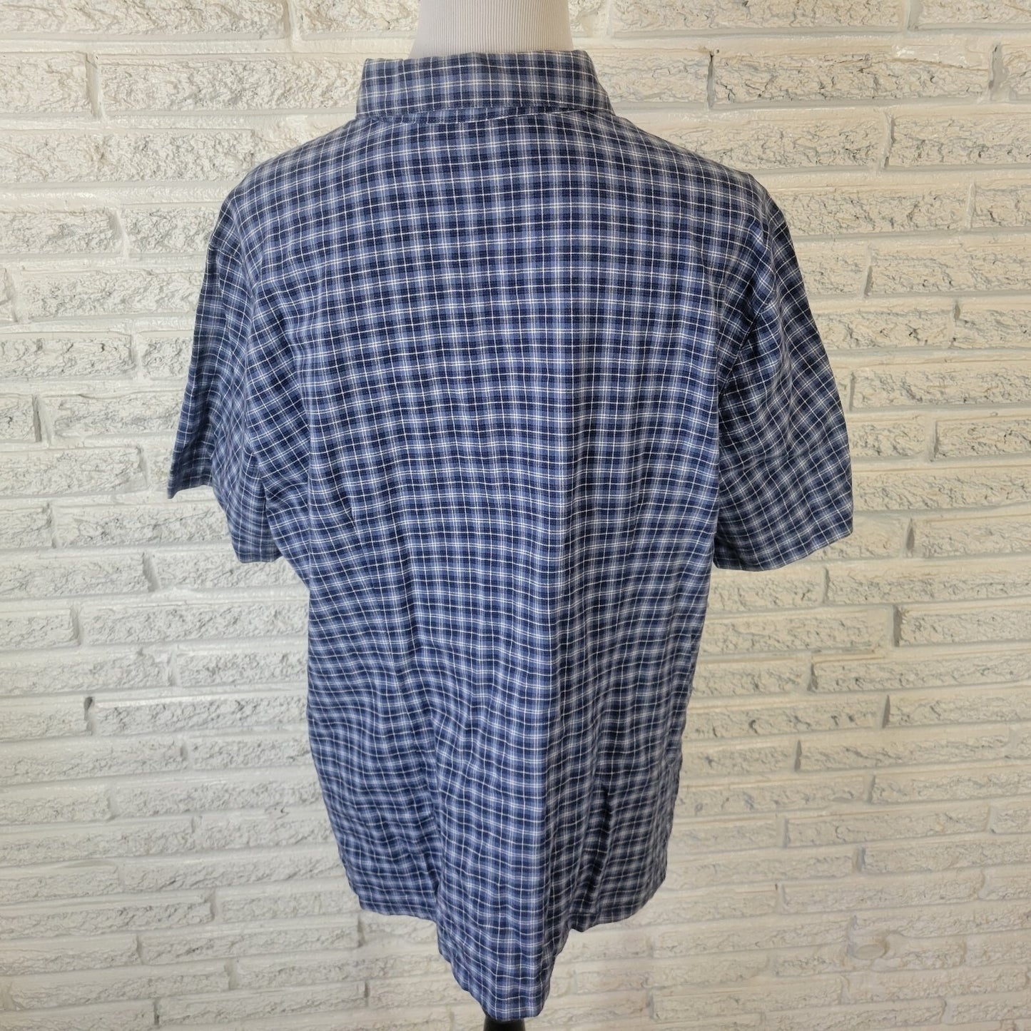 Classic Elements Womens Top 18W Plus Short Sleeve Blue Plaid Lightweight Cotton