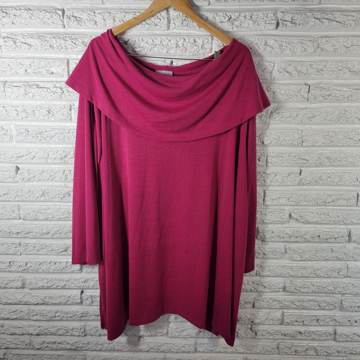 Catherines Womens Top 5X Plus Tunic 3/4 Sleeve Pink Cowl Neck Poly Blend Comfy
