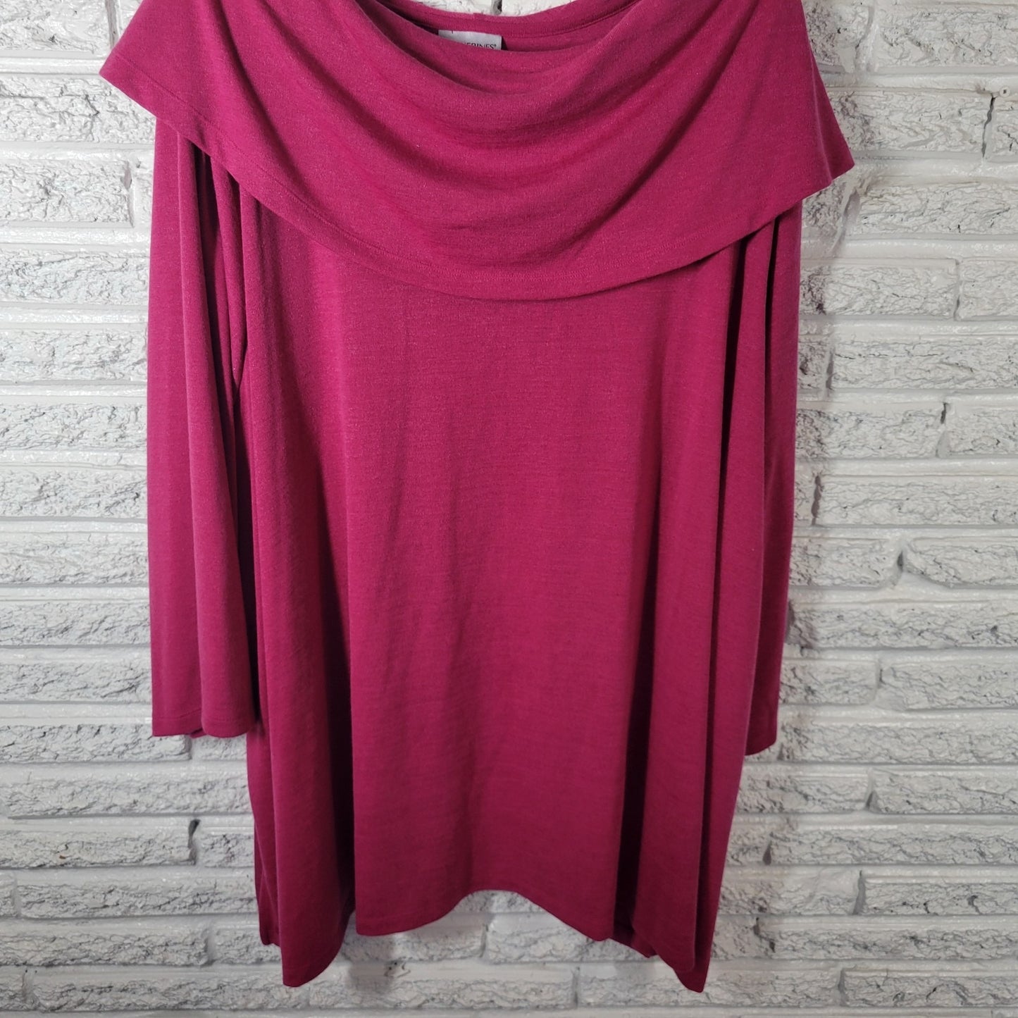 Catherines Womens Top 5X Plus Tunic 3/4 Sleeve Pink Cowl Neck Poly Blend Comfy