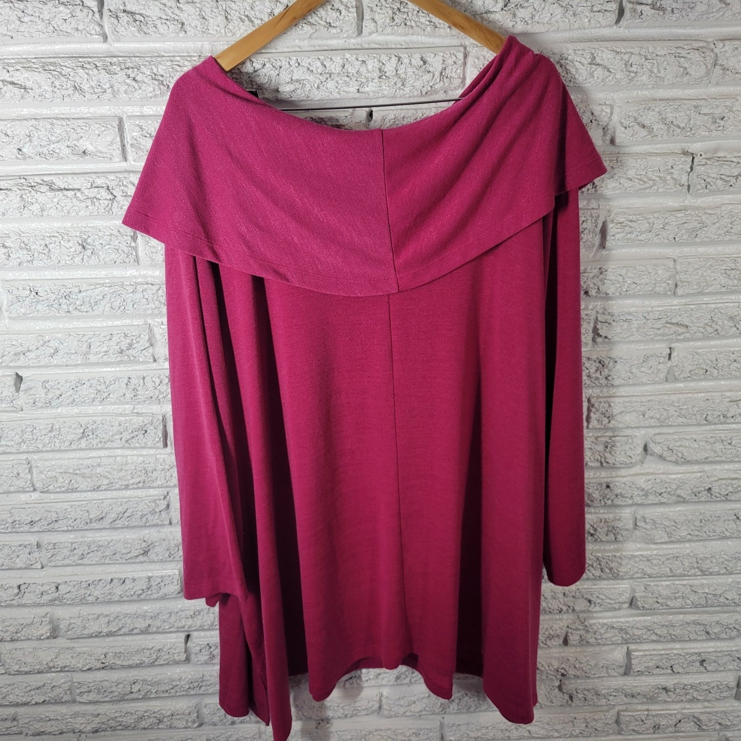 Catherines Womens Top 5X Plus Tunic 3/4 Sleeve Pink Cowl Neck Poly Blend Comfy