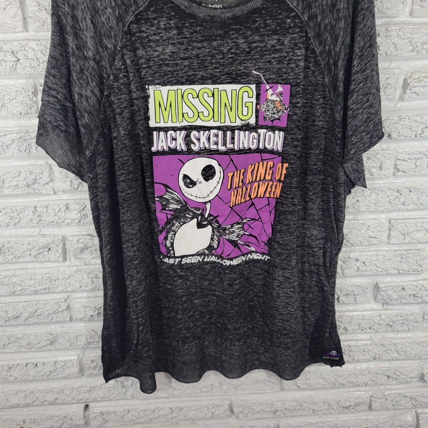 Christmas Disney Nightmare Women Tee 2X Plus Black Burnout Missing Jack Skeleton