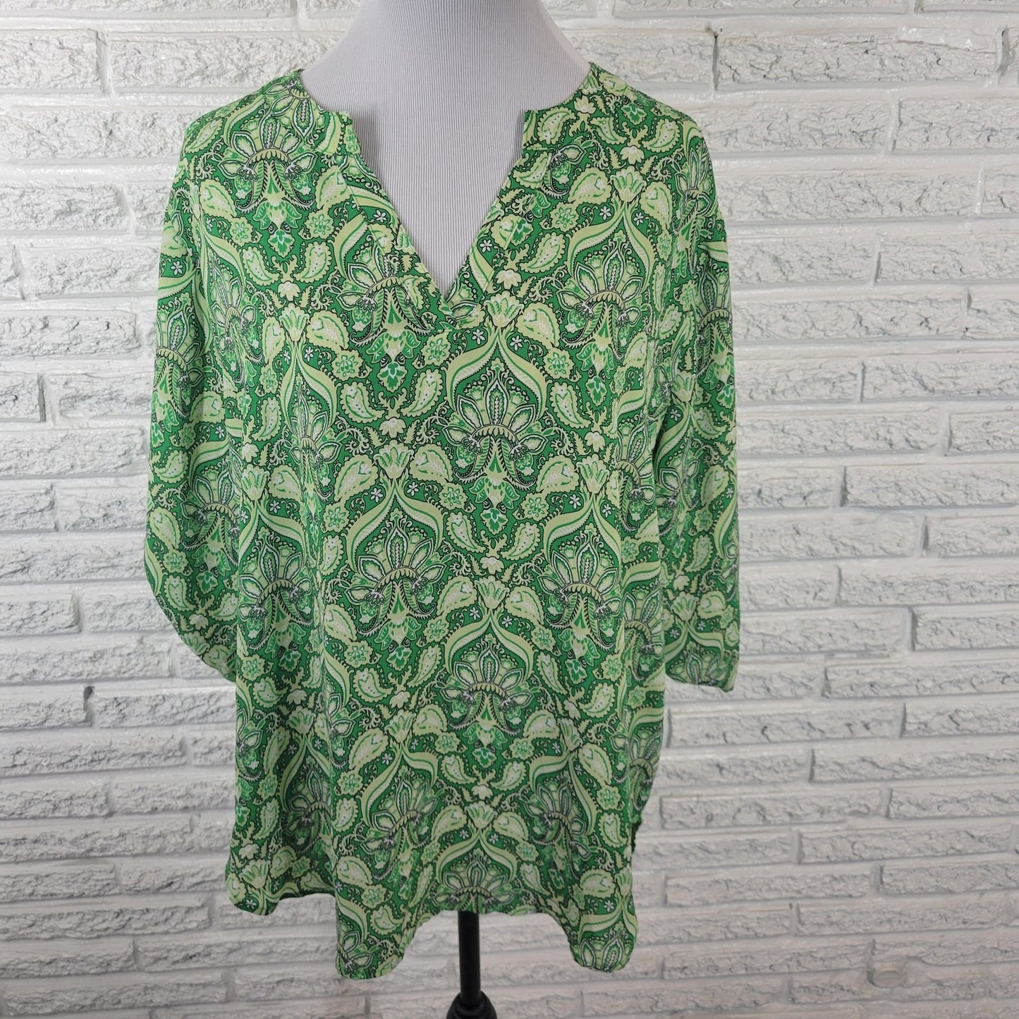 Cato Est 1946 Womens Top 18P 20P Petite Roll Tab Sleeve Semi Sheer Green Floral