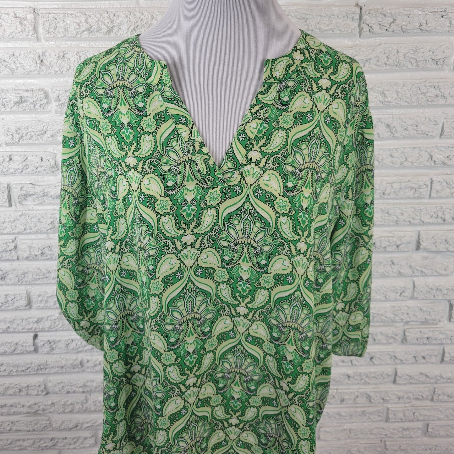 Cato Est 1946 Womens Top 18P 20P Petite Roll Tab Sleeve Semi Sheer Green Floral