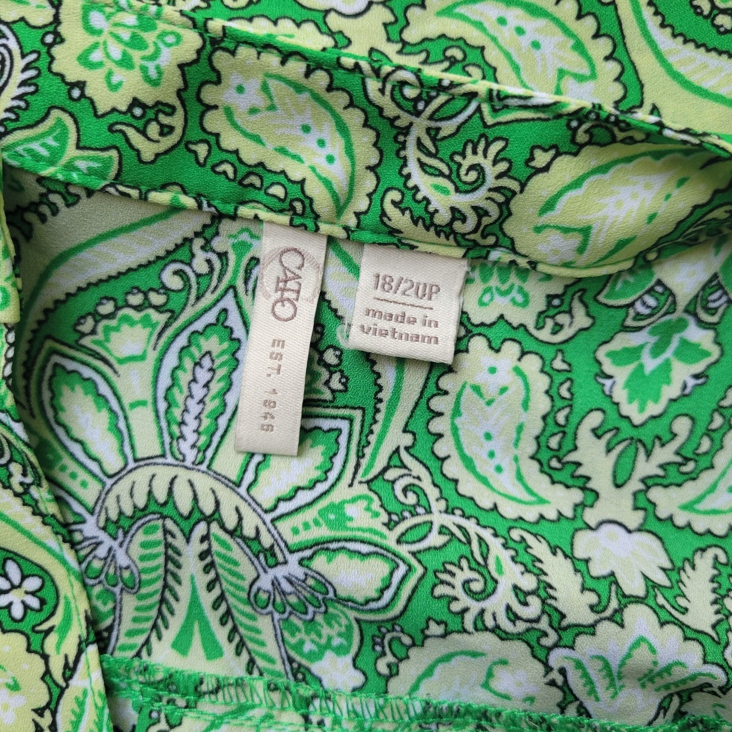 Cato Est 1946 Womens Top 18P 20P Petite Roll Tab Sleeve Semi Sheer Green Floral