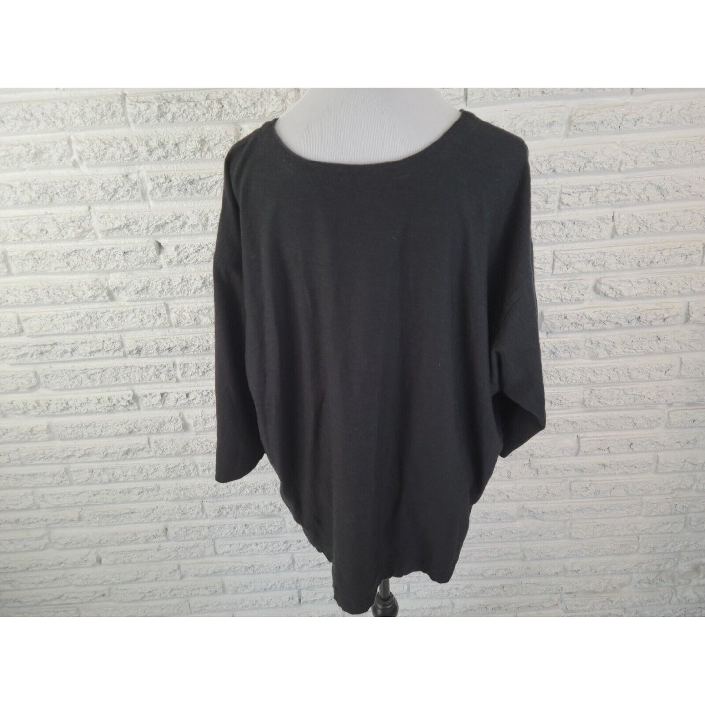 Woman Within Womens Top 2X 26 28 Plus 3/4 Sleeve Lace Up Black Stretchy Basic