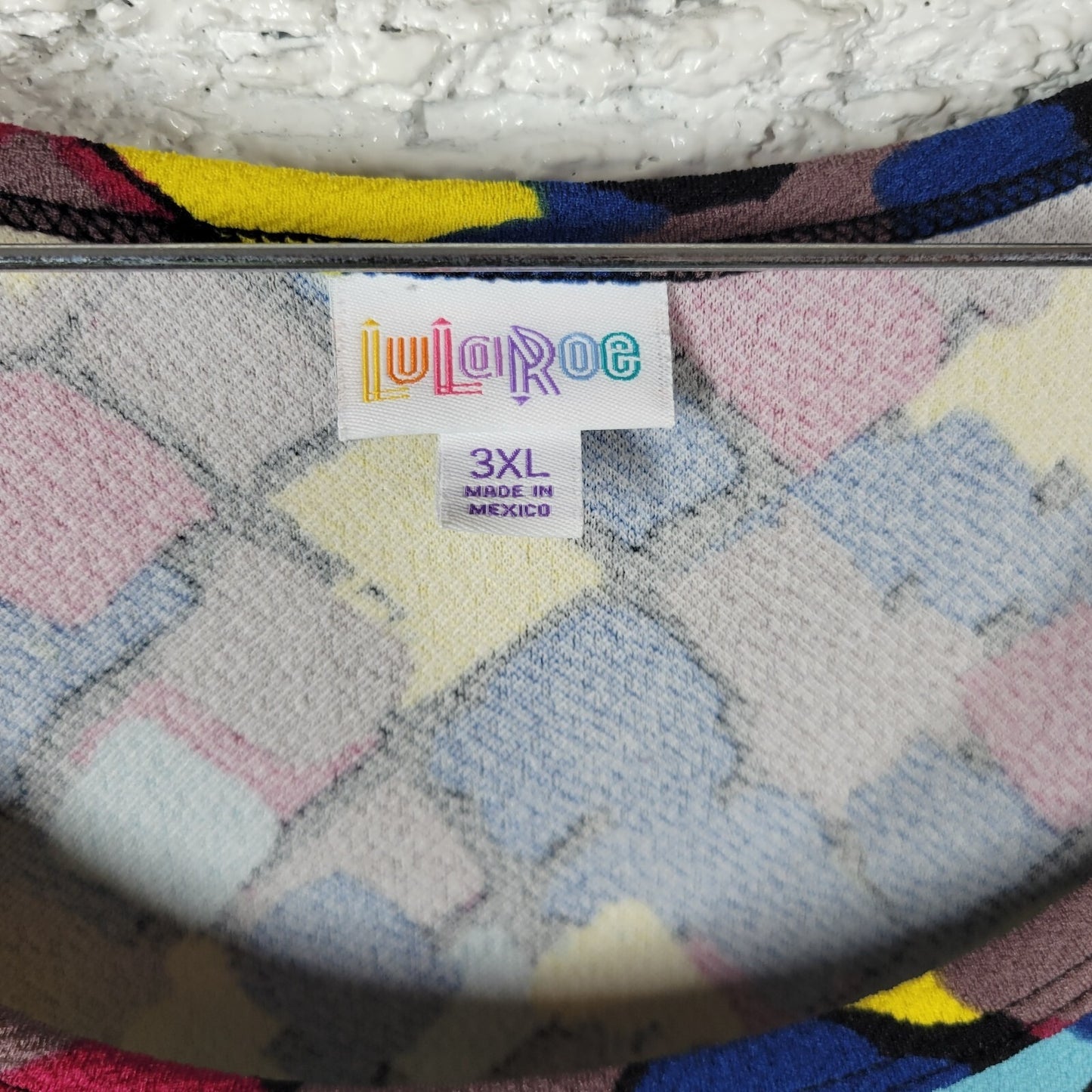 LuLaRoe 3XL Plus Size Dress Blue Red Geometric Fit & Flare Stretch Knit