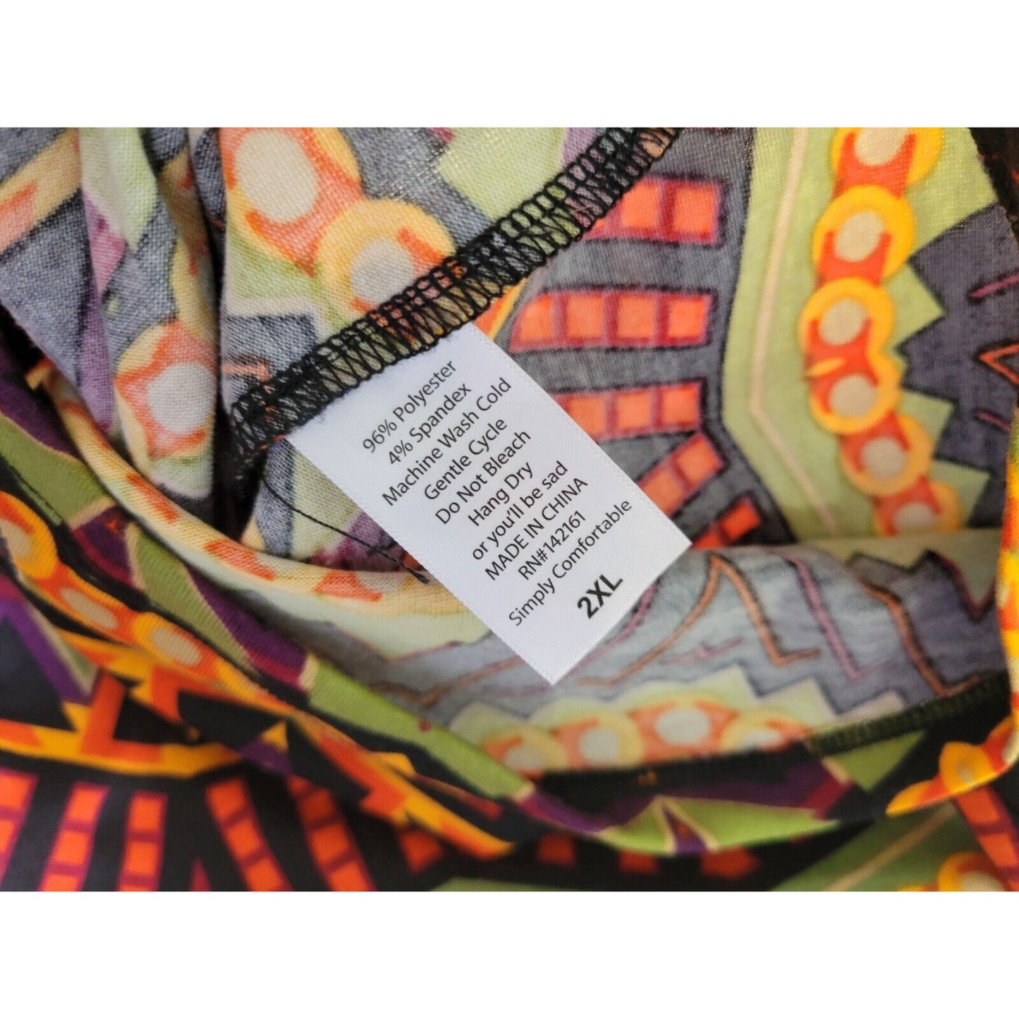 Lularoe Women Top 2XL Plus Tee Long Sleeve Orange Geometric Poly Blend Casual