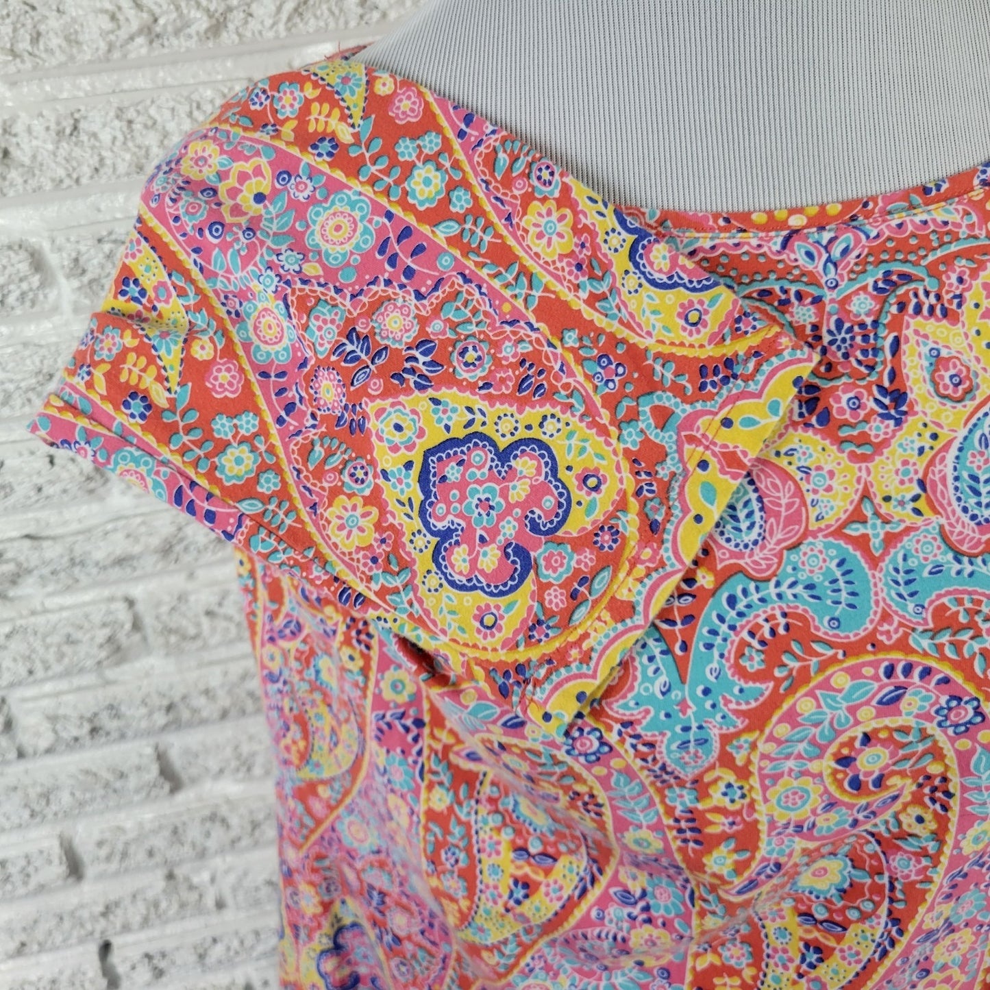 Talbots Womens Top Extra Large XL 3/4 Sleeve Orange Blue Paisley Comfy Casual