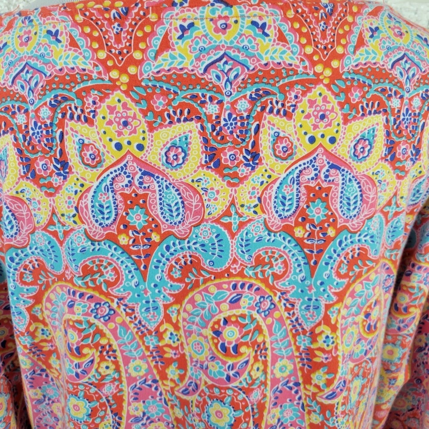 Talbots Womens Top Extra Large XL 3/4 Sleeve Orange Blue Paisley Comfy Casual