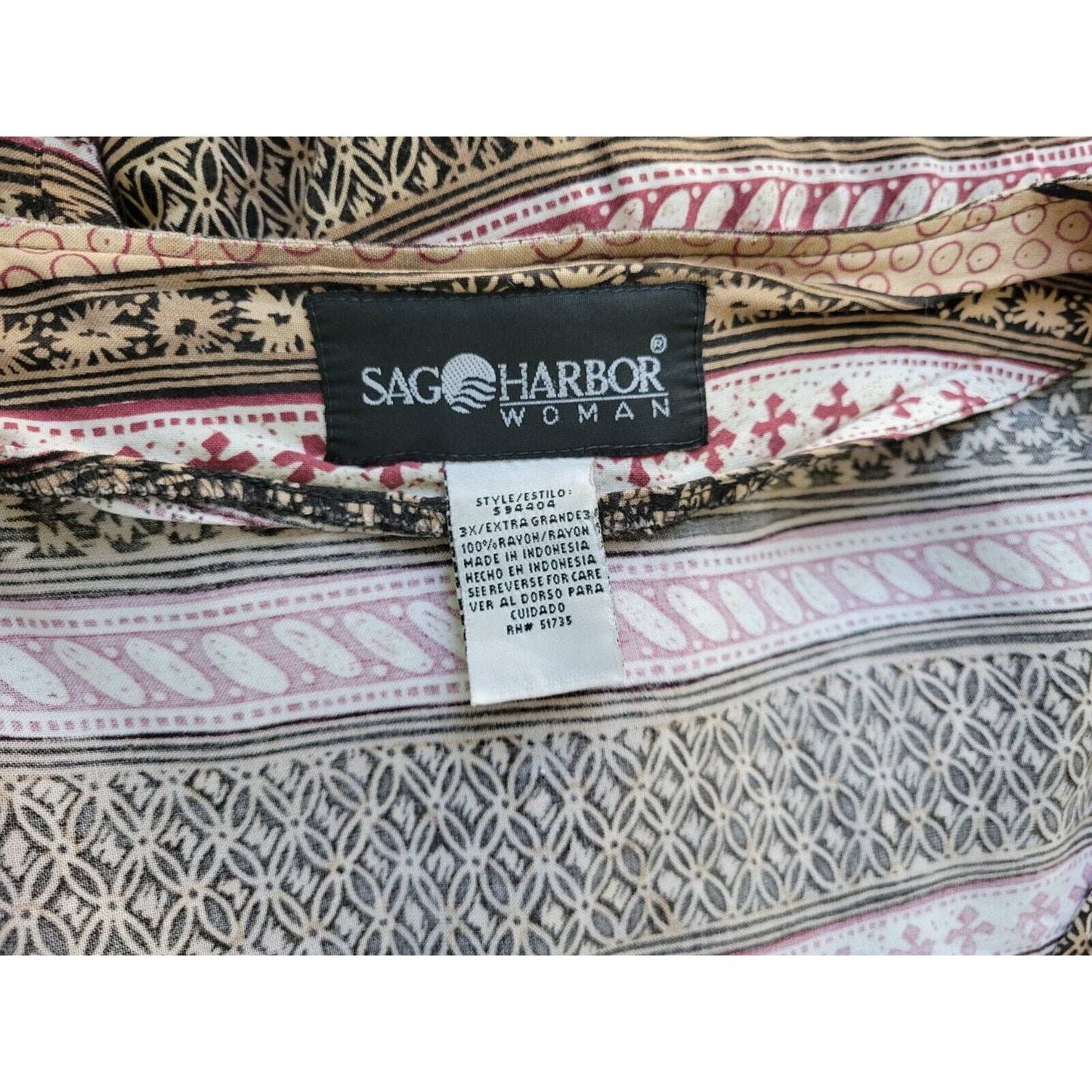 Sag Harbor Women Top 3X Plus Short Sleeve Brown Geometric Button Up Casual Rayon